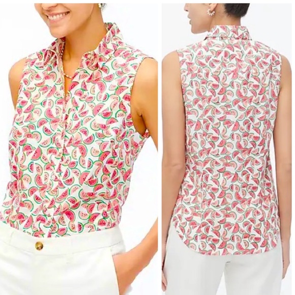 J. Crew Tops - J. Crew Watermelon Summer Print Sleeveless Poplin Shirt in Signature Fit
